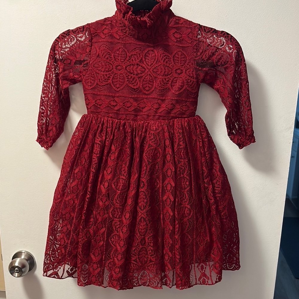 Elegant Red Lace Kids Dress